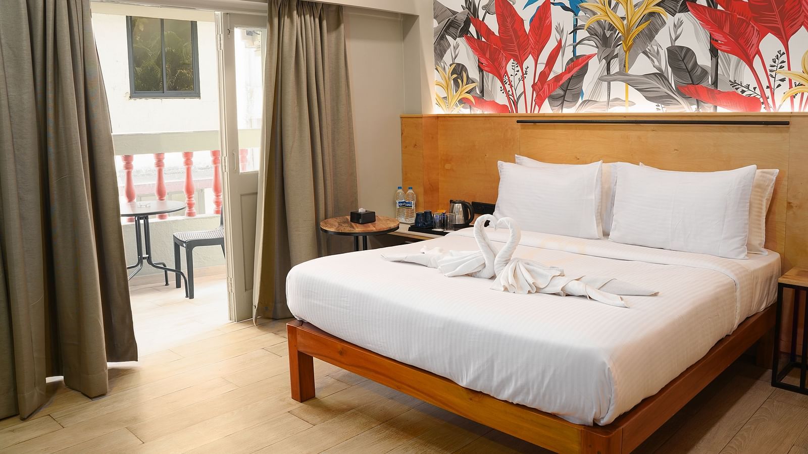 A large bed in Urban Corner Family Room at Indie Stays Resort, Goa.